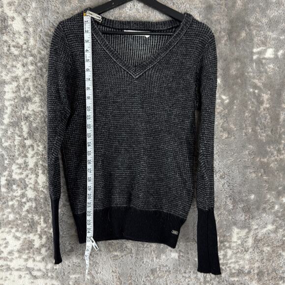 Carve Designs Size M Alpaca Wool Blend Sweater Black Long Sleeve V Neck Pullover - Picture 2 of 7